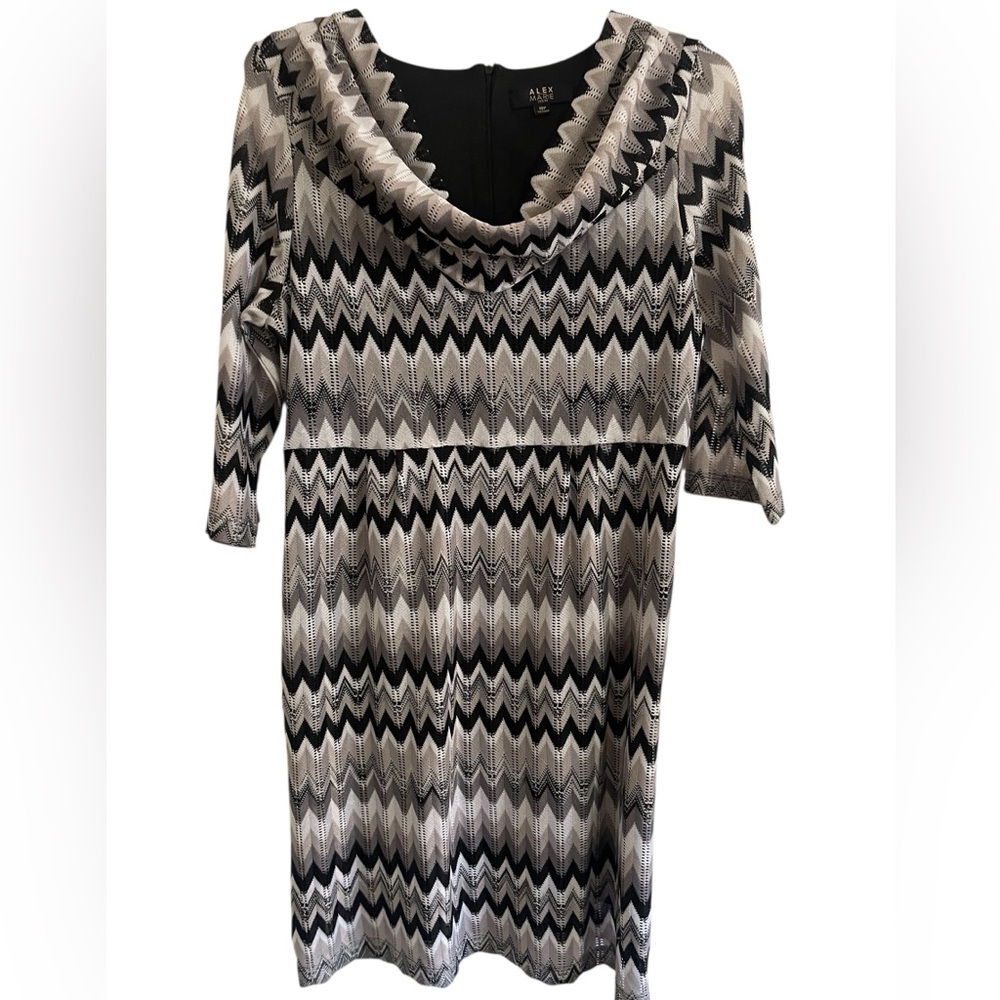 Alex Marie Carnaby St ZigZag Cowl Neck Black White Gray Dress Size 16P